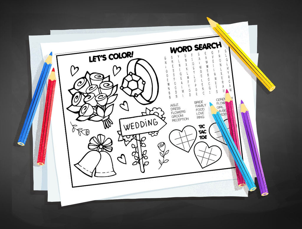 Kids Wedding Coloring Pages, Wedding Placemat, Kids Wedding Favor, Kids Activity Book, PDF File, personalized