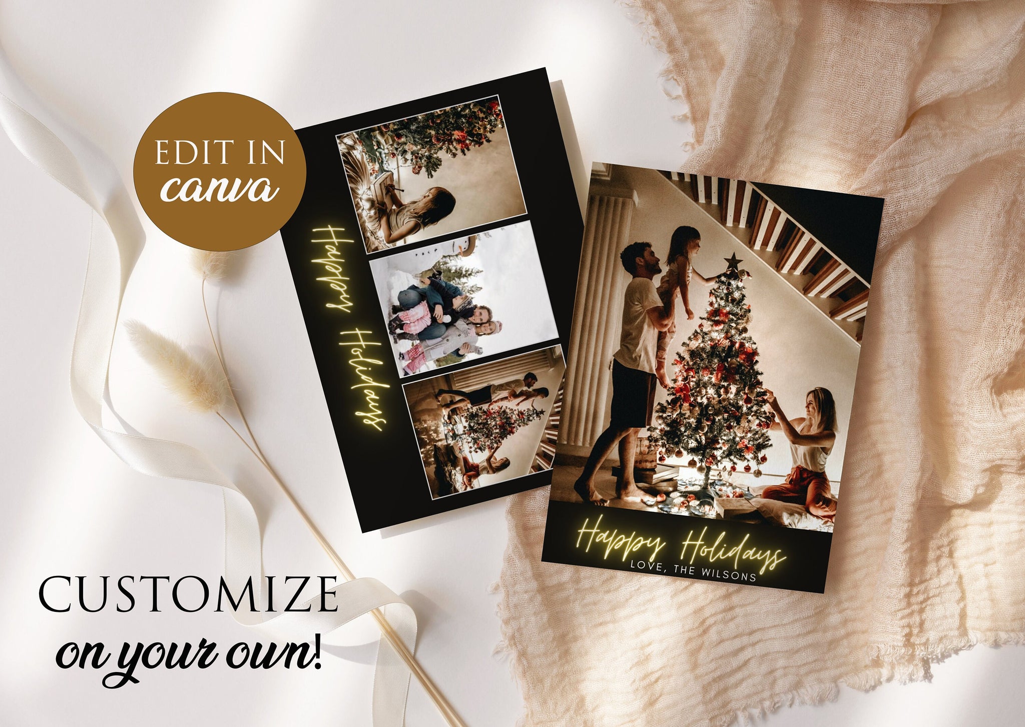 Photo Christmas Card Template | Holiday Card | Minimalist Christmas Card | Christmas Card | HAPPY HOLIDAYS | Editable Template