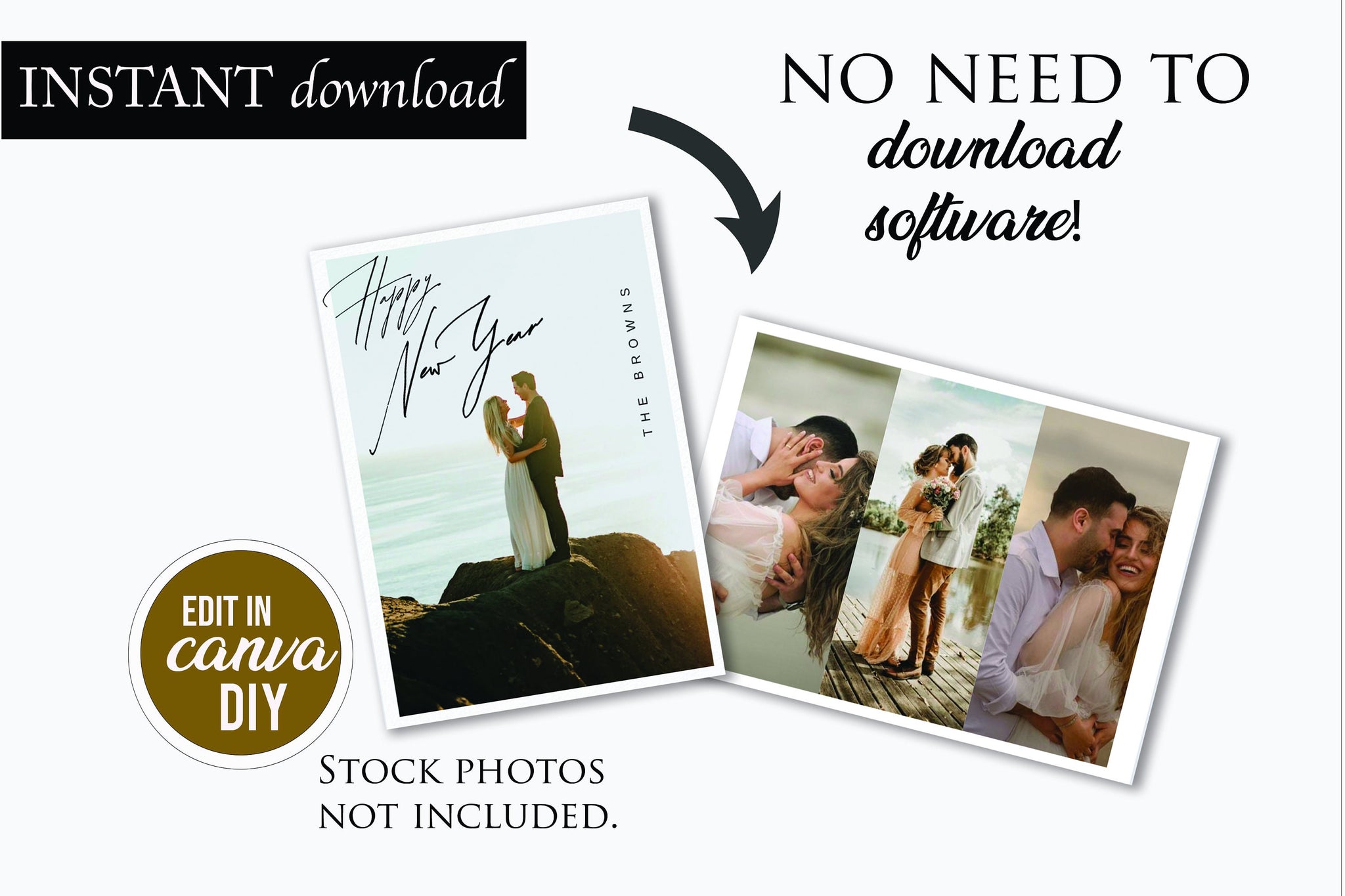 New Years Card with Photo Template, Editable New Years Photo Card, New Years Card Template, Card Download with Pictures