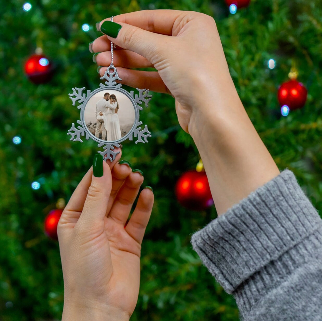 Snowflake ornament, photo ornament, Picture Christmas Ornament, First Married Christmas, First Christmas, personalized picture ornaments