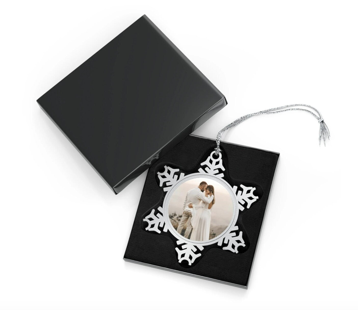 Snowflake ornament, photo ornament, Picture Christmas Ornament, First Married Christmas, First Christmas, personalized picture ornaments